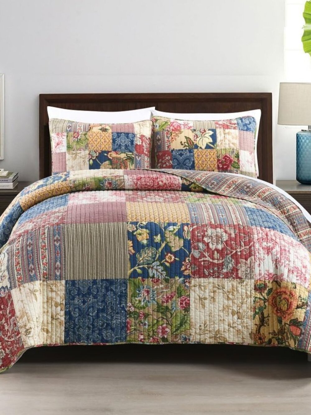 Cotton Bedspread Quilt Sets with 2 Shams, Soft Reversible Bedding Coverlet Sets